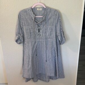 4our Dreamers Navy and White Striped Blouse